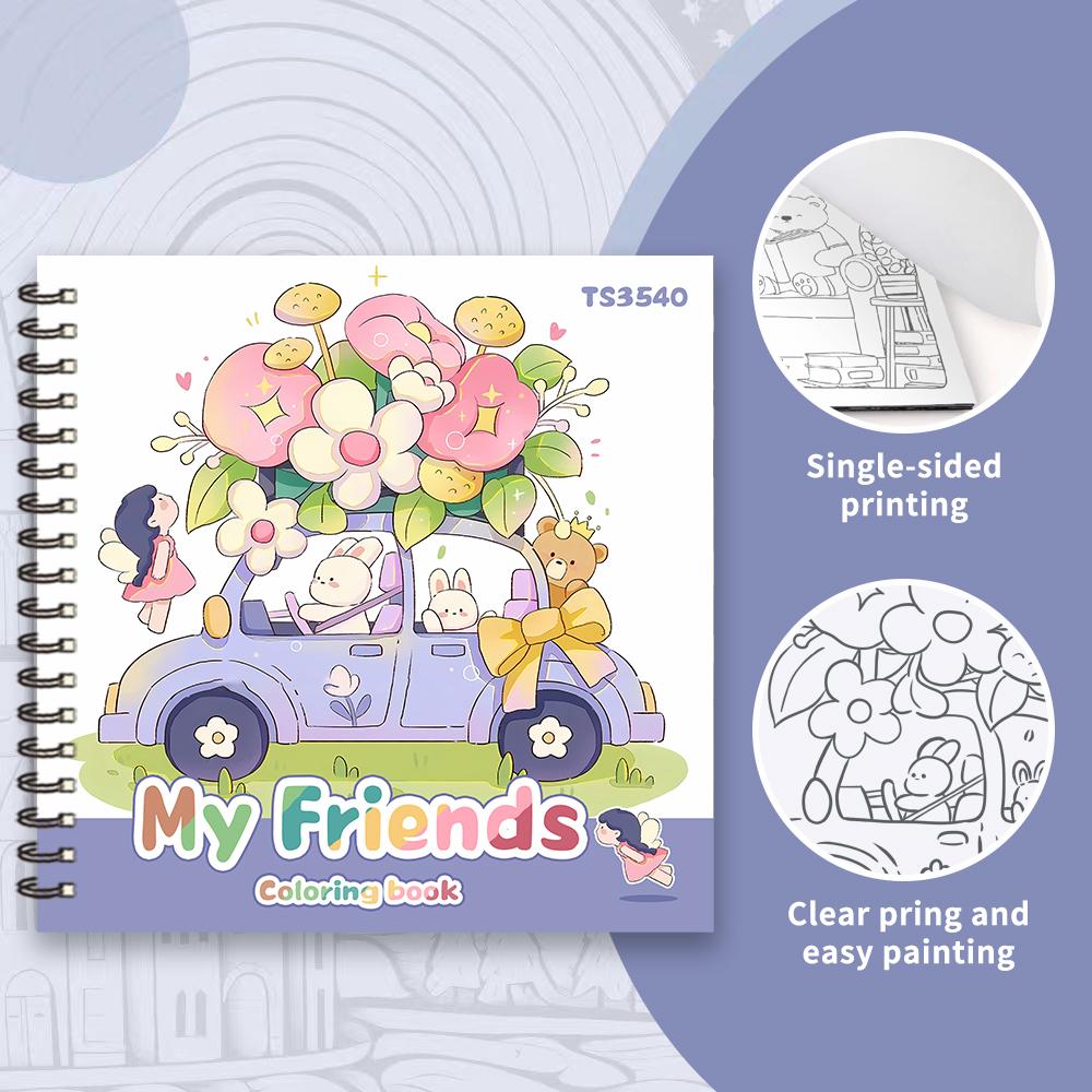 Car with Flowers Colouring Book - 30 Sheets Adult Colouring Book, 100gsm8.3x 8.3 Inch, Drawing Book, Birthday Gift, Holiday Part