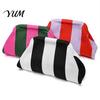 Woven Makeup Case Women Striped Clutch Purse, Large Capacity Kiss Lock Cosmetic Bag Pouch, Summer Beach Vacation Evening Dumpling Purse