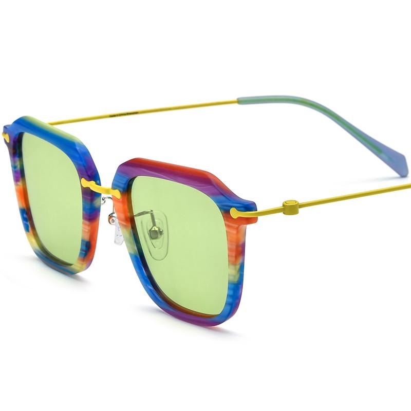 Borregls Colorful Acetate Titanium Sunglasses Men Brand Design Polarized Mirrored UV400 Sun Glasses Women Mirrored Shades 185843