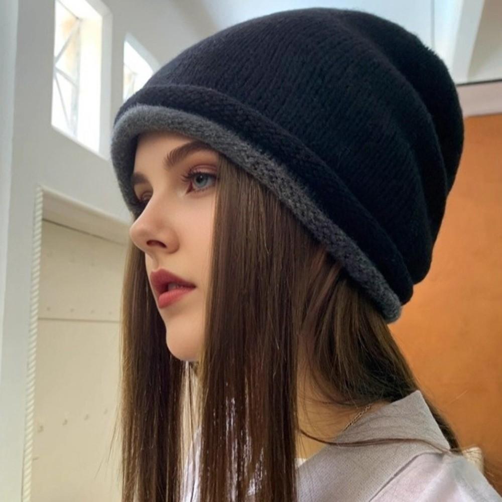 Double-sided Knitted Stacked Hat Streetwear Brimless Beanie Cap Pullover Cap  Women Girls