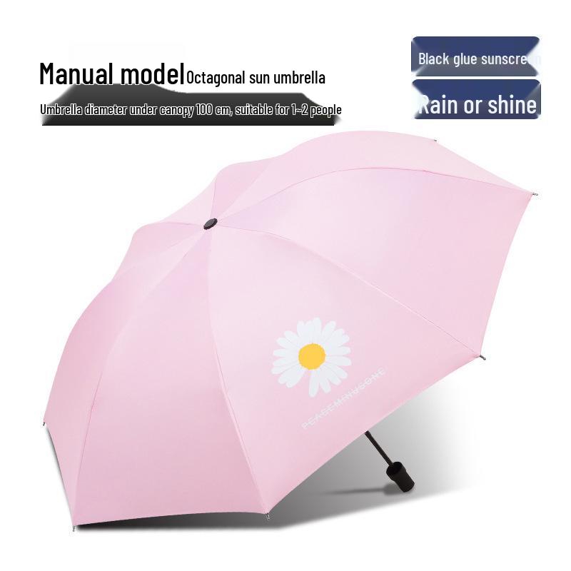 Compact Women's Five-Fold Sunshade Umbrella - Black Glue, UV Protection, for Sunny and Rainy Days, Customizable for Advertising
