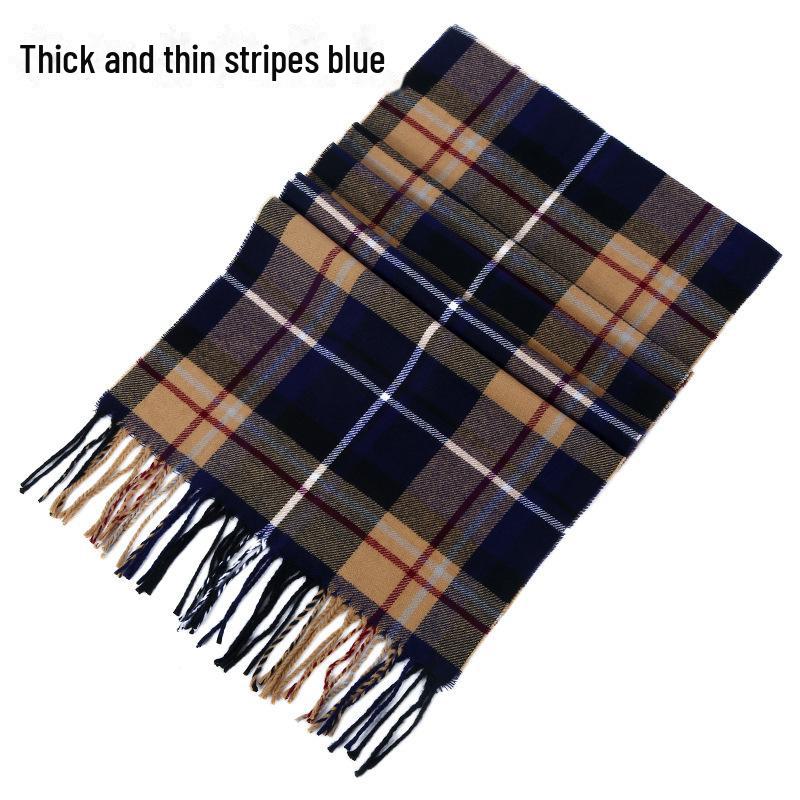 Зимний мужской и женский толстый клетчатый шарф из искусственного кашемира