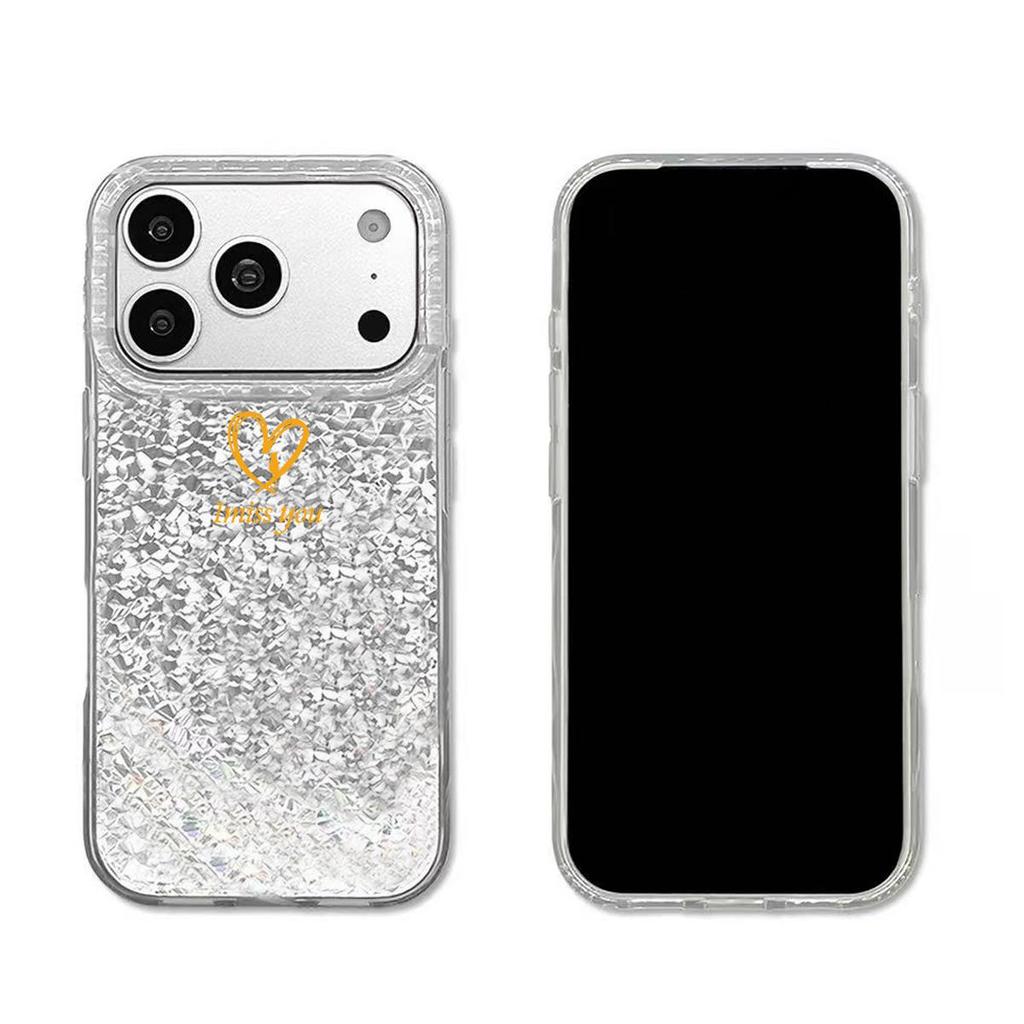 Чехол для iphone XR 17 Pro 12 16 Plus 14 Air 11 XS Max 13 18 Pro Max 15 Серебристый Блеск Трескающийся Фон Желтое Сердце Текст