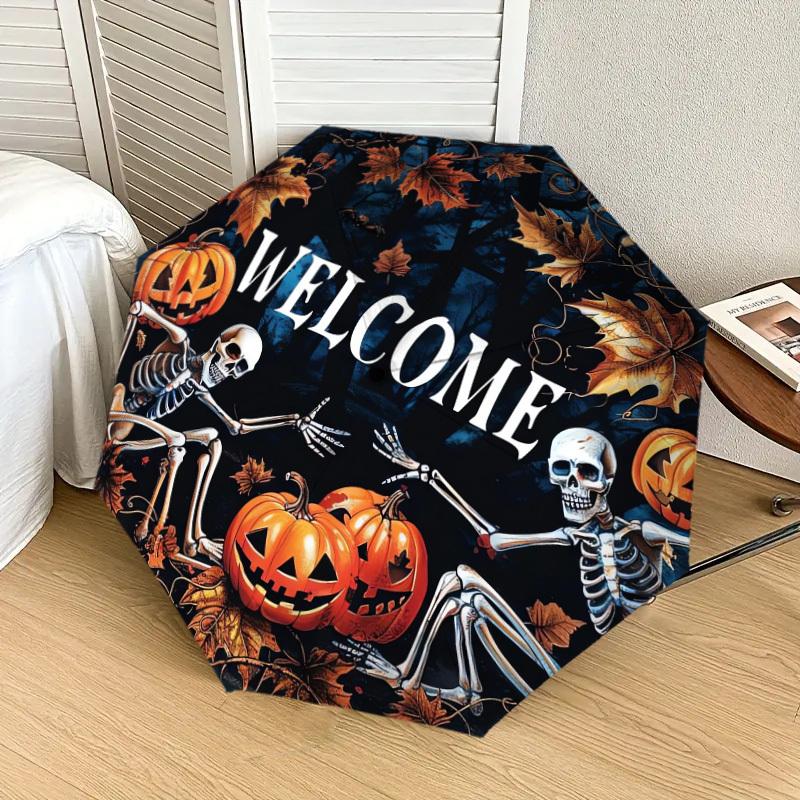 1pc Halloween Skeletons Pumpkins Welcome Sign Umbrella with Plastic Handle,Suitable for All Seasons Home Travel Outdoor UmbrellaDD512