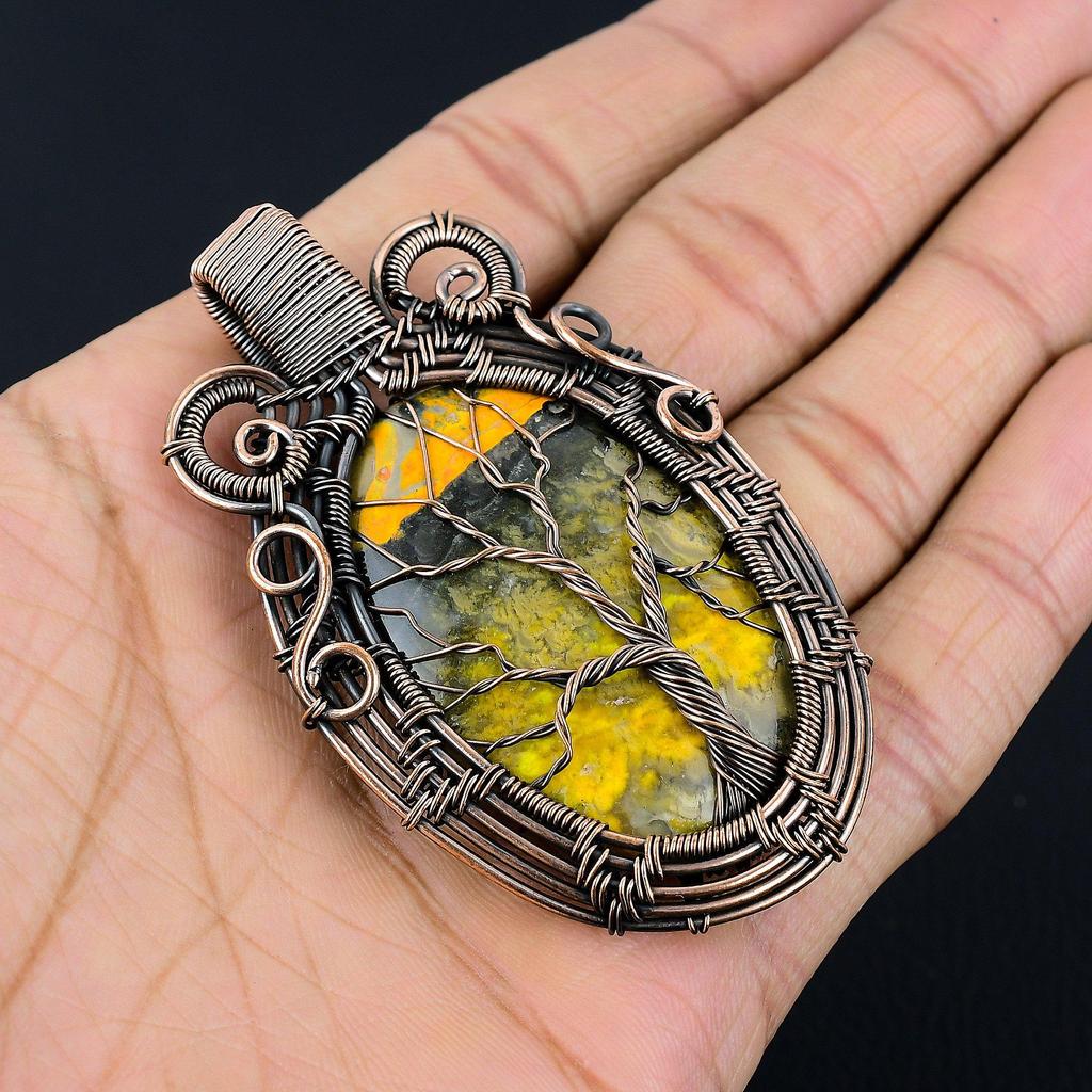 Кулон из шмелиной яшмы, ювелирное изделие из драгоценного камня, обернутое медной проволокой 999 пробы, кулон ручной работы, на День матери
