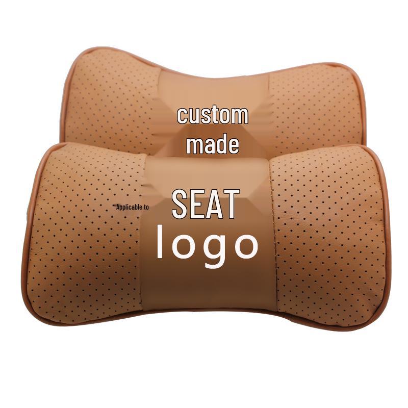 Genuine Leather Car Neck and Headrest Pillow - Custom Logo Option Available