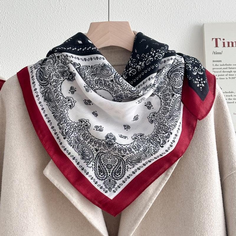 Chessboard plaid 71CM cotton and linen silk scarf small square scarf women's spring and autumn summer thin scarf scarf linen headscarf belt