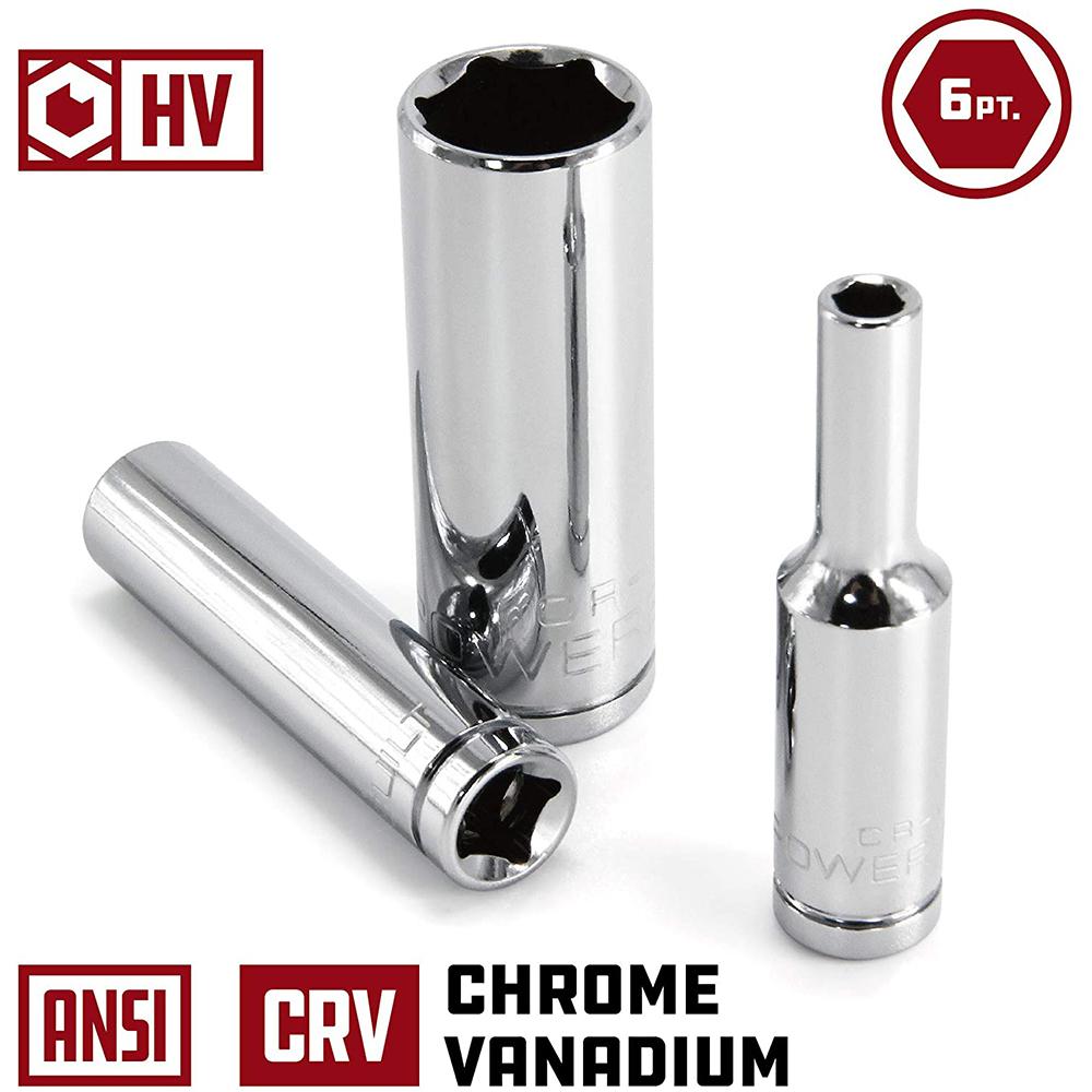 Набор из 11 метрических удлиненных хромированных торцевых головок, привод 1/4 дюйма, 6-гранные глубокие головки от 4 мм до 14 мм, профессиональный класс