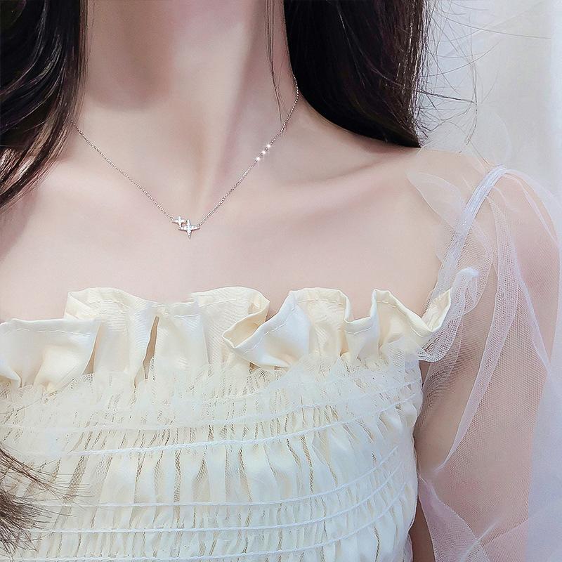 Женское серебряное ожерелье с геометрическим узором в виде бабочки и цветка, многофункциональная цепочка на ключицу, ювелирные изделия, аксессуары