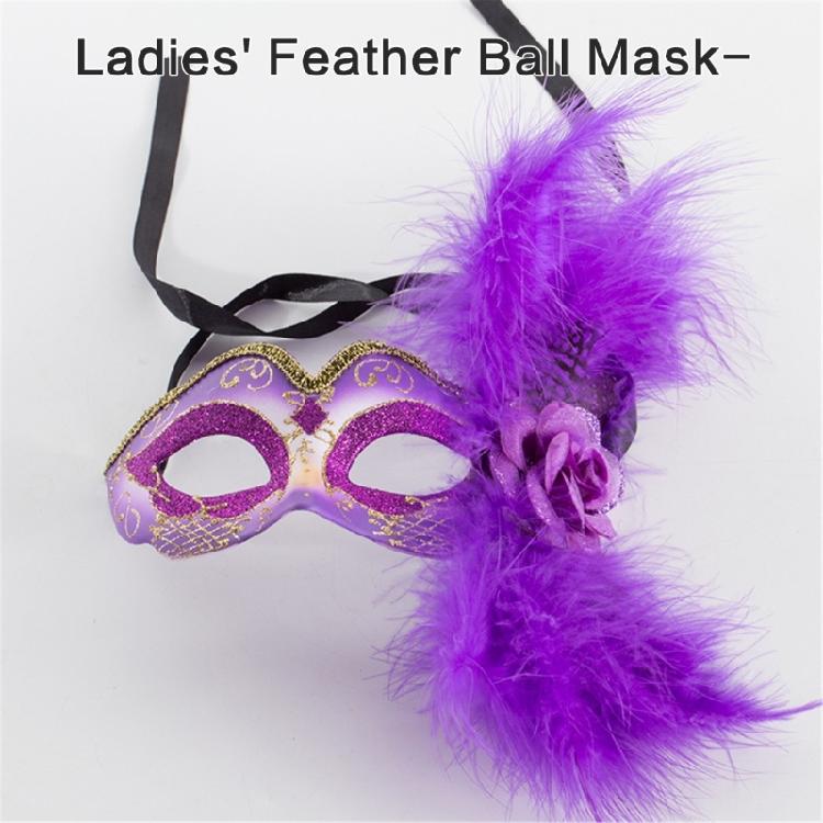 Women Masquerade Mask Feather Decoration with Flower, Eyemask Half Face Mask for Halloween Cosplay Masquerade