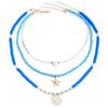 Bohemian Seaside Necklace Blue Soft Pottery Beaded Pendant Vacation Wind Starfish Collarbone Chain