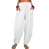 Women's Harem Pants Summer Casual Retro Large Size Cotton and Linen Pants Elastic Waist Wide Leg Pants Home Pants