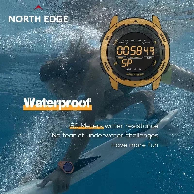 NORTH EDGE Watches for Men MARS Sportswatch Dual Chronograph Running Pedometer Countdown Digital Alarm 50M Waterproof Men Watch
