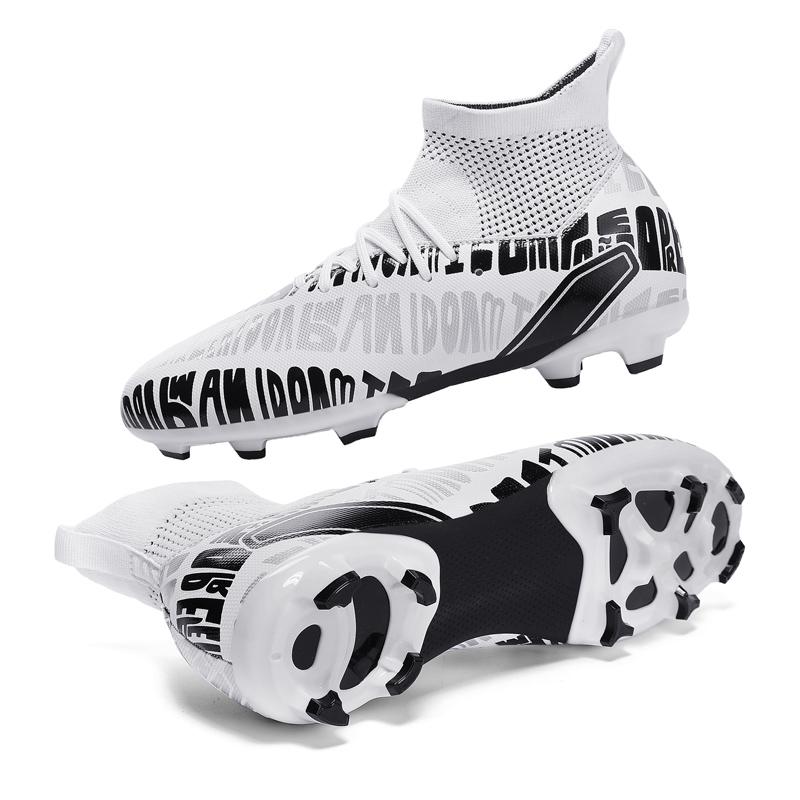 Футбольные бутсы, бутсы с текстовым узором, высокие кеды, длинные гвозди, высокие эластичные носки, тренировочные детские футбольные бутсы с искусственным лугом