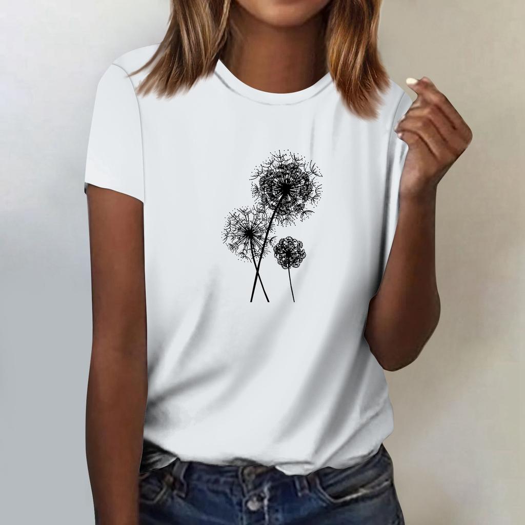 Women's Fashion Casual Short Sleeve Printed Round Neck T-Shirt Top