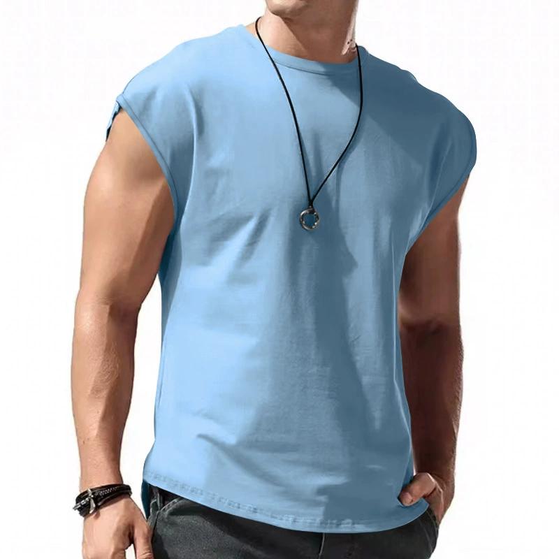 Men's Summer Solid Color Thin Section Sleeveless T-shirt Youth Round Neck Casual Loose T-shirt