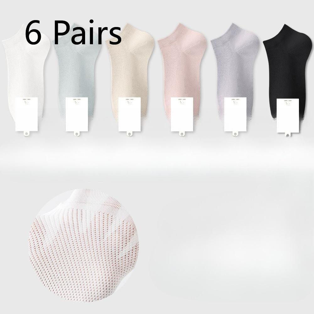 6 Pairs of Women's Summer Thin Cotton Boneless Deodorant Sweat Absorbing Heel Mesh Boat Socks