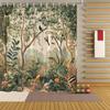 1pc Botanical Jungle Shower Curtain - Tropical Forest Design, Exotic Birds & Animals, Lush Greenery,Red Orange Flowers,Polyester