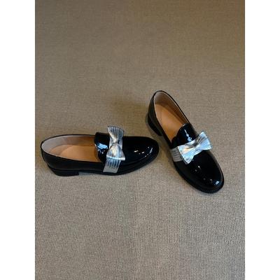 Версия из овчины~ Британский стиль бант низкий каблук маленькие кожаные туфли женские новая кожа универсальные с круглым носком лоферы на одной педали