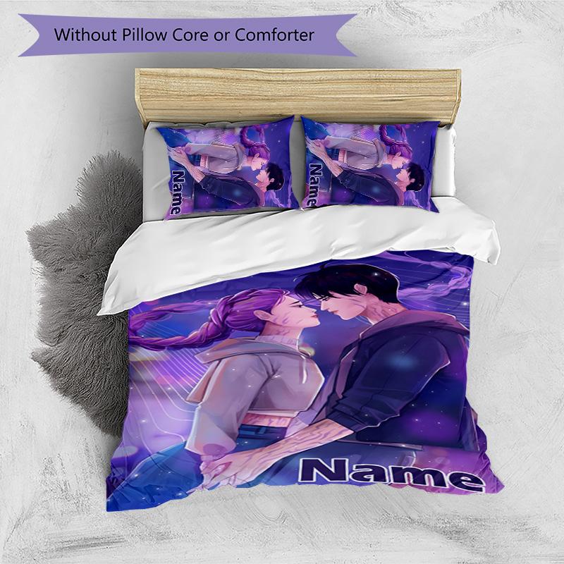3pcs KPop Demon Hunters23 Cover Set - Personalized Name, HD Printed Bedding with 1 Cover and 2 Pillowcases - Perfect for Home Decor, Easy Care