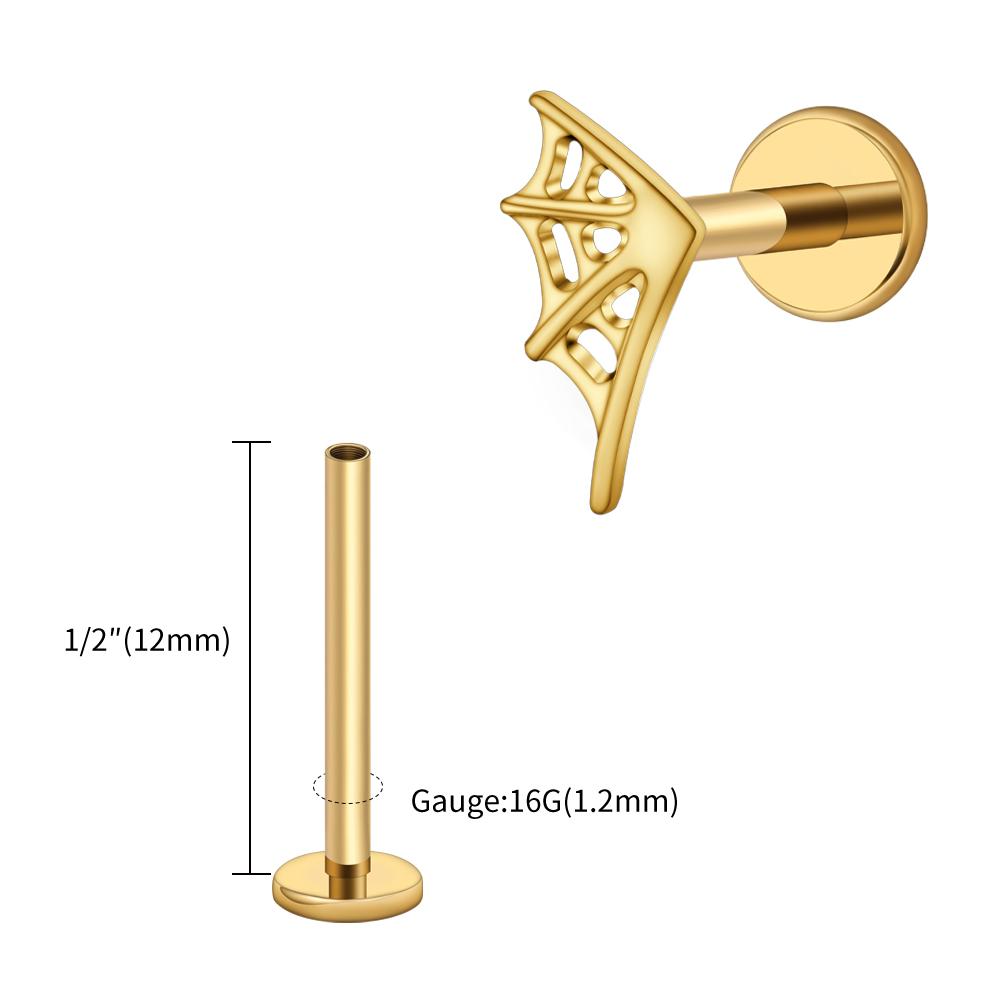 Right Grand ASTM F136 Titanium 16G Spider Web Stud Earring Halloween Internally Threaded Helix Cartilage Tragus Lip Piercing