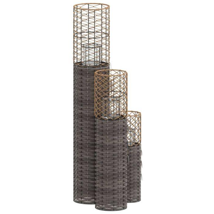 Candle Holders - VIDAXL - 3 Pcs - Grey - Wicker - Candle Lantern - Dimensions 15x50 Cm
