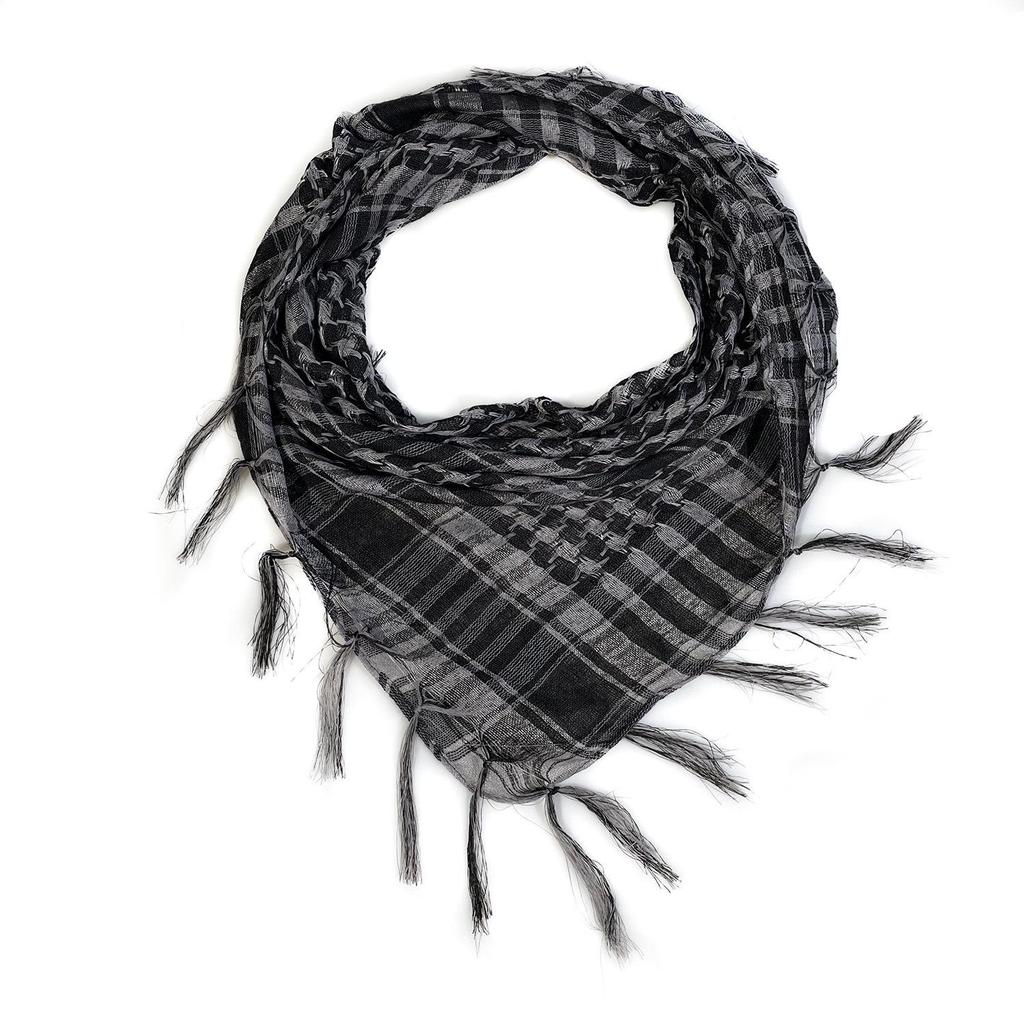 Silk Houndstooth Tactical Desert Scarf with Tassels for Outdoor Use