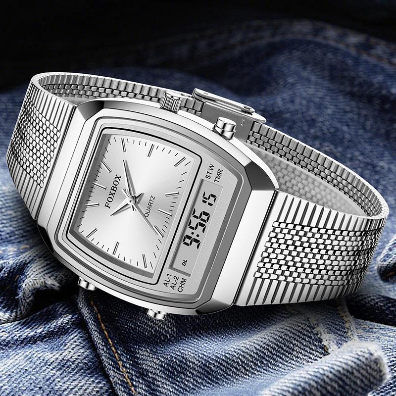 FOXBOX New Luxury Mens Watch LIGE Fashion Digital Quartz Wristwatches 30M Waterproof Steel Watches Men Gifts Reloj Hombre