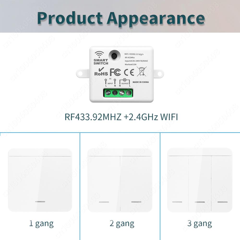 Tuya Smart Life APP RF 433MHz WiFi Умный выключатель 1/2/3 клавиши Настенная панель Выключатель света Беспроводное дистанционное управление для Alexa Google Home