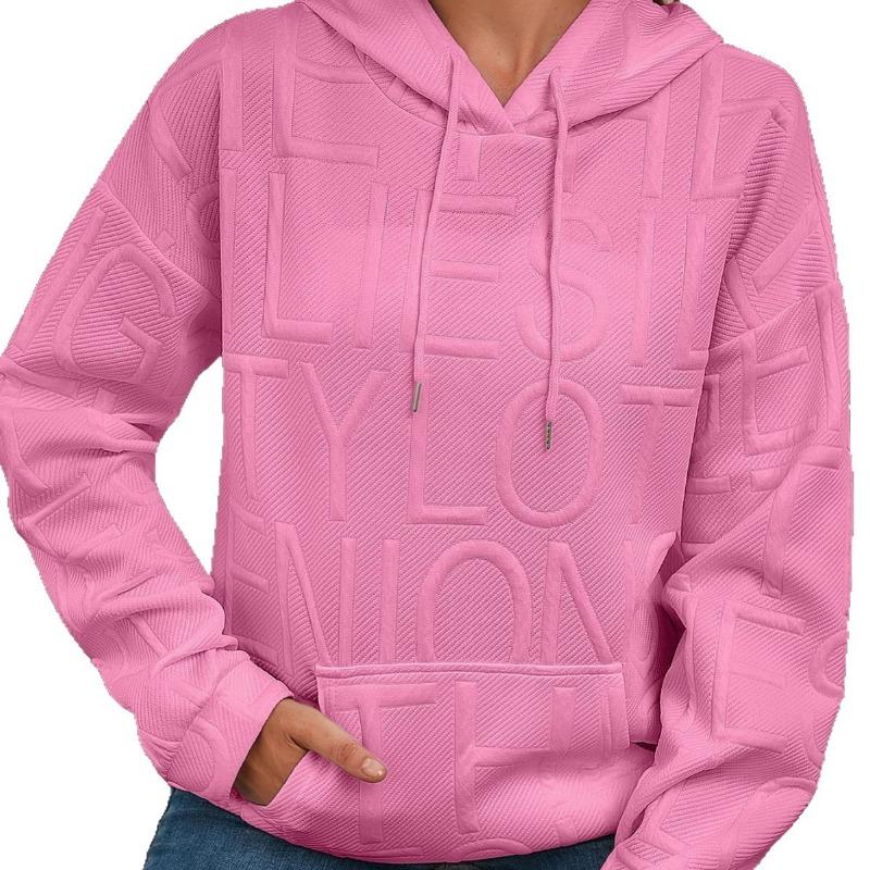 Women S Casual Solid Letter Print Pullover Hooded Sweatshirt