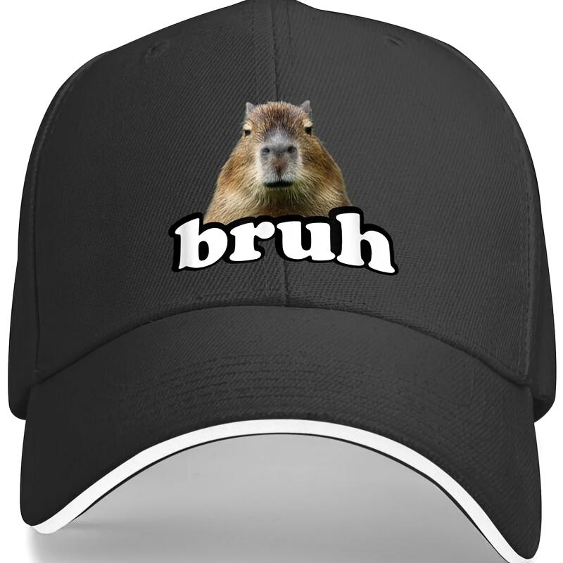 Bruh Capybara Meme Baseball Cap Funny Animal Face Adjustable Polyester Hat for Adults Casual Outdoor