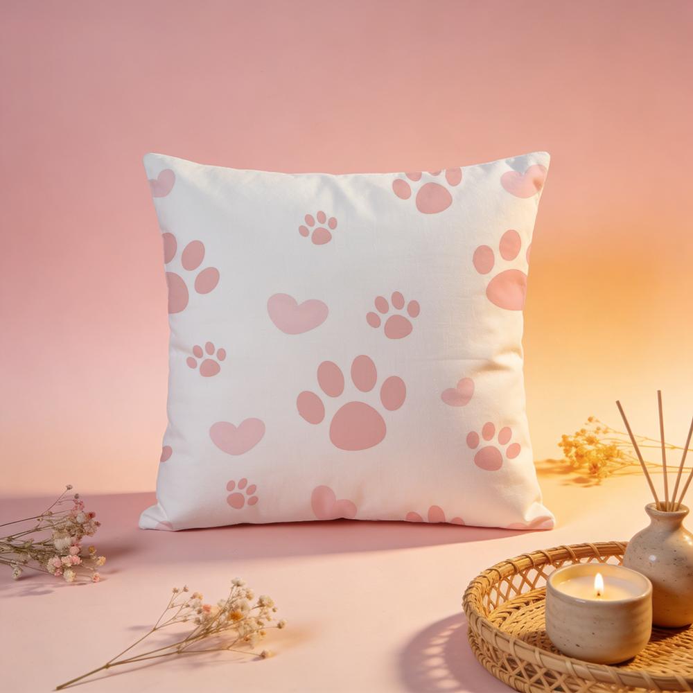 Sweet Pastel Paw Print Cushion Cover Comfortable Durable Pillow Cover MultiScene for Home Office Car Sofa