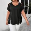 Женская летняя футболка с V-образным вырезом, коротким рукавом, однотонная, свободного кроя, повседневные топы с ажурным перекрестным дизайном