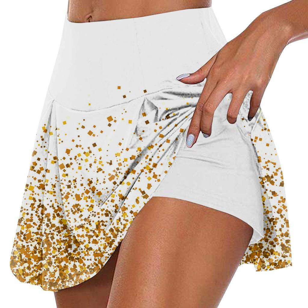 Women's Athletic Stretchy Pleated Tennis Skirts Run Yoga Inner Shorts Elastic Sports Golf Skorts Printing