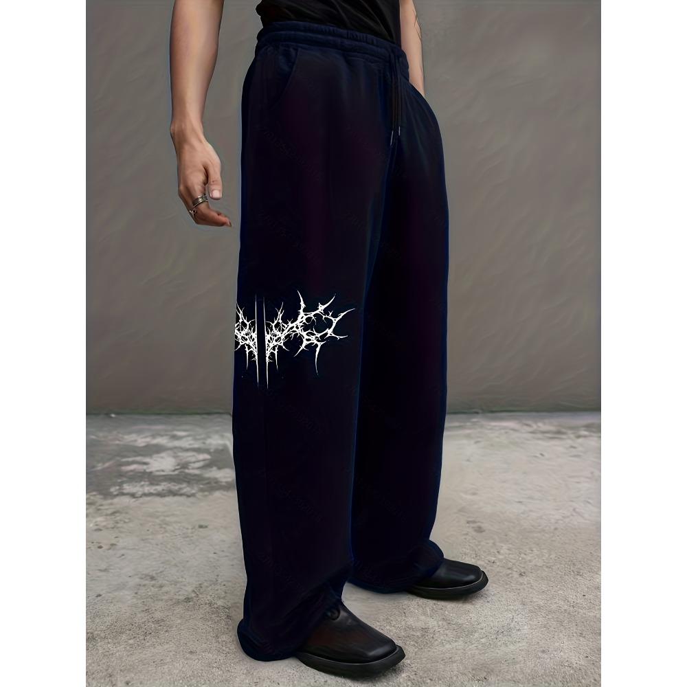 Men'S Patterned Loose-Fitting Sweatpants with Drawstring Waist, Wide-Leg Joggers with Pockets