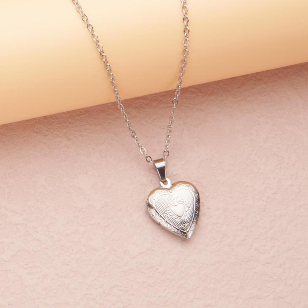 Stainless Steel Silver & Gold Women's Heart Photo Frame Locket Necklace