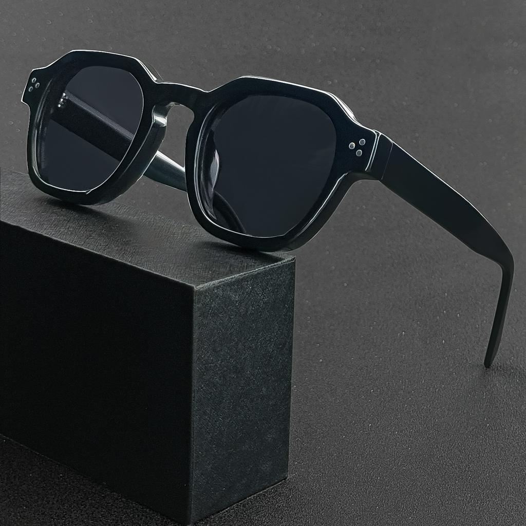 HBK Unisex Retro Polarized Sunglasses Logo Printed Square Acetate Eyewear Pink Frame TAC Lenses UV400 Protection 2024 New