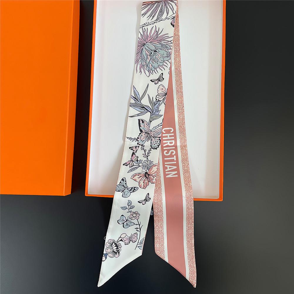 2024 Butterfly Print Silk Scarf: French Retro-Style Ribbon for Hair or Bag