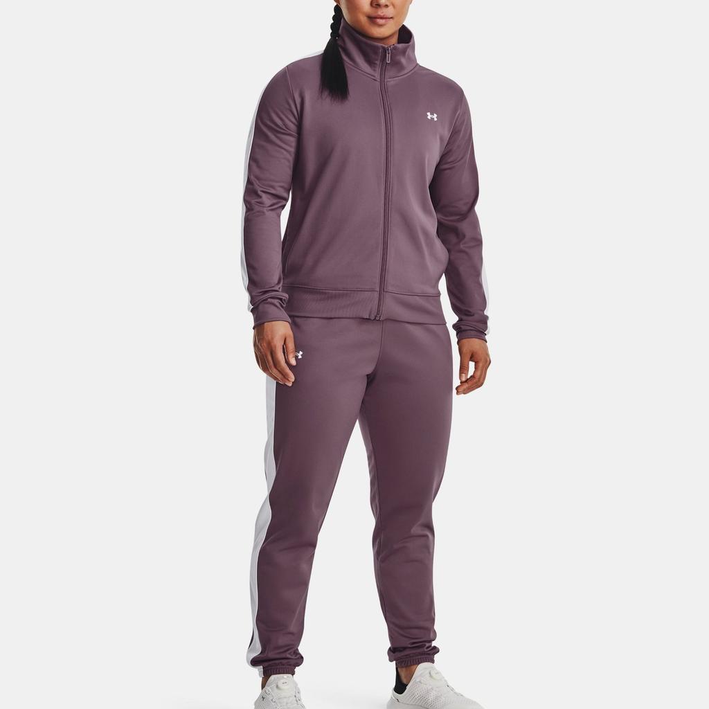 Under Armour Logo Printed Striped Stand Collar Long Sleeve Jacket With Drawstring Mid Waist Casual Set Women Sets Purple 1365147-500