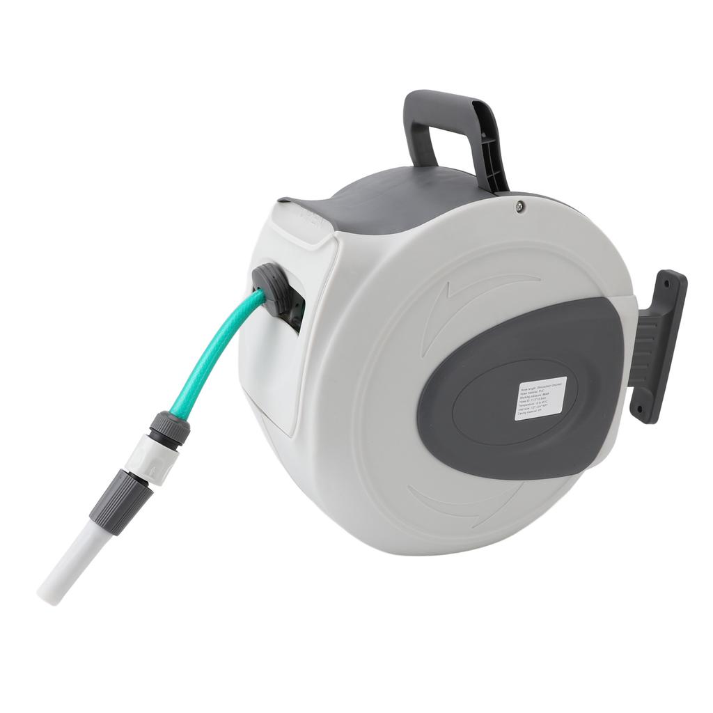 Retractable Garden Hose Reel 65.6ft 1/2inch Hose Any Length Lock Auto Rewind Swivel Bracket Wall