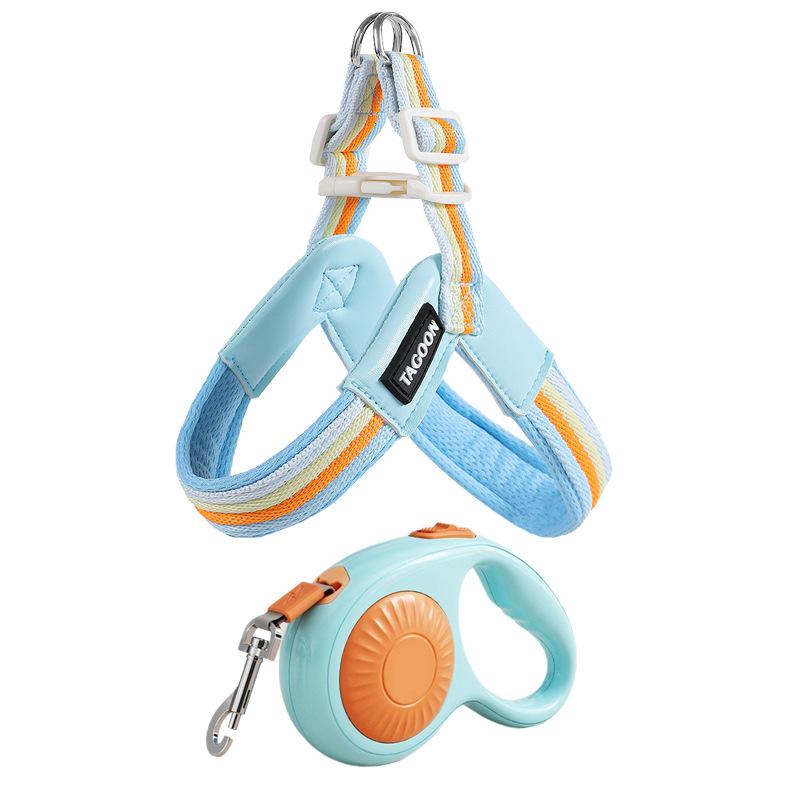 Дышащая шлейка с цветными блоками и поводок для маленьких/средних собак - Тедди, Сиба-ину