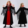Luxury Vampire Costume For Halloween Party Children Stand Collar Witch Cosplay Girls Performance Role Play Dress Black Red