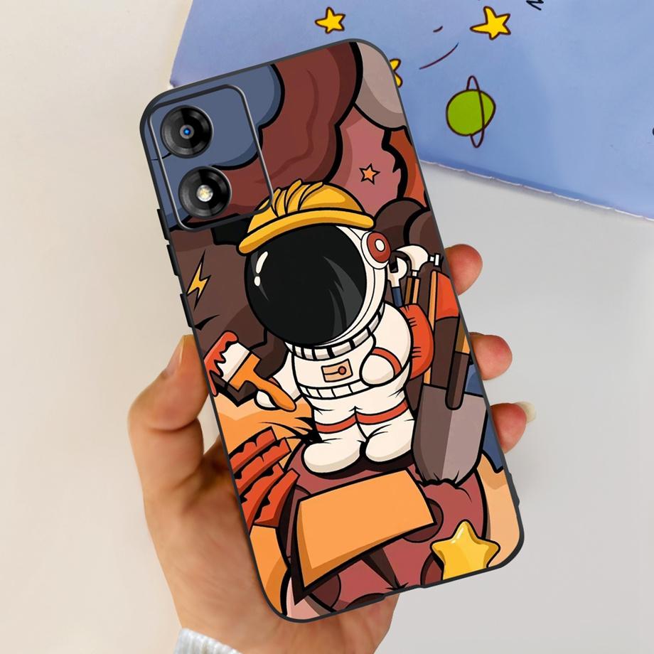 For Motorola Moto E13 Moto G13 Case Matte Black Liquid Silicone Soft Cover Lovely Cat Cartoon Jelly Capas For MotoE13 E 13 G 13