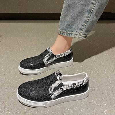 Модные туфли на плоской подошве с пайетками, женская спортивная обувь с круглым носком и коротким рукавом, вулканизированные туфли-лодочки Zapatos De Mujer, размер 36-43