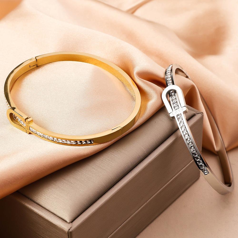 Luxury U Shape Clasp Bracelet Shiny Women's Open Bracelet Rhinestone Inlay Bangle Jewelry Gifts