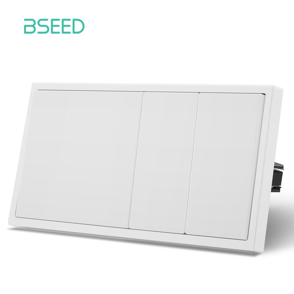 BSEED EU Large Button Wall Switches 1/2Gang 1Way Wall Power Sockets Dual USB Phone Charge Port 5V White Home E-Series