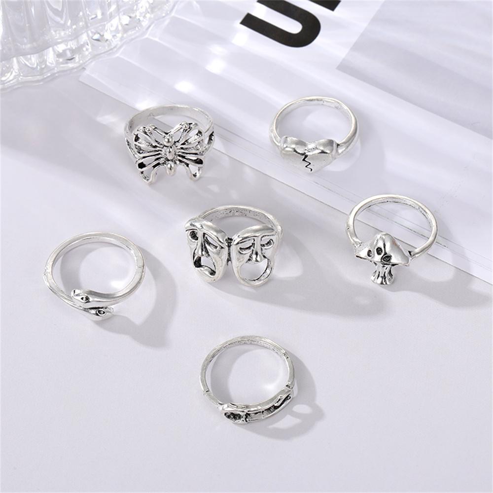 Ретро Хип-Хоп Кольца Набор Бабочка Змея Сердце Металл Панк Женщины Модные Ювелирные Изделия