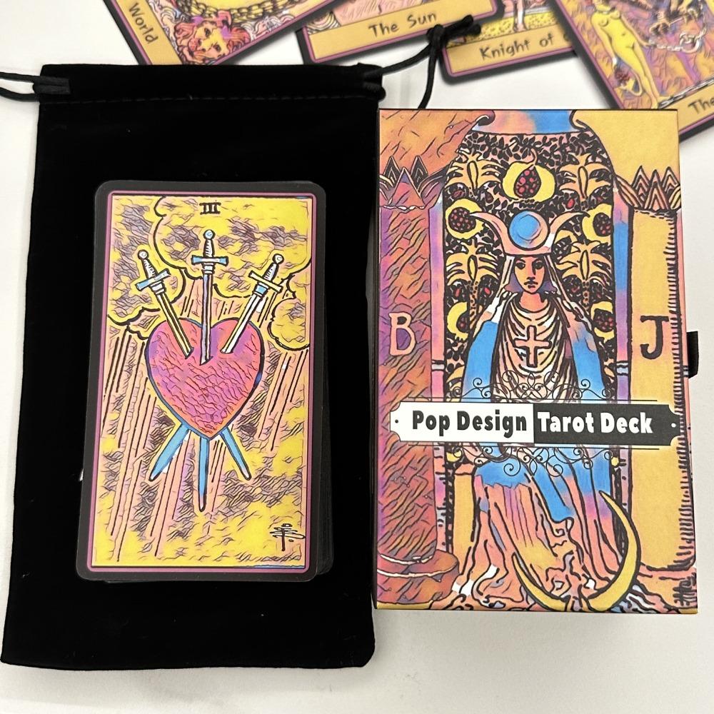 Колода Таро в стиле поп-дизайн в жесткой выдвижной подарочной коробке, 78 шт. Карты Таро 12*7 см с путеводителем и мешочком на шнурке