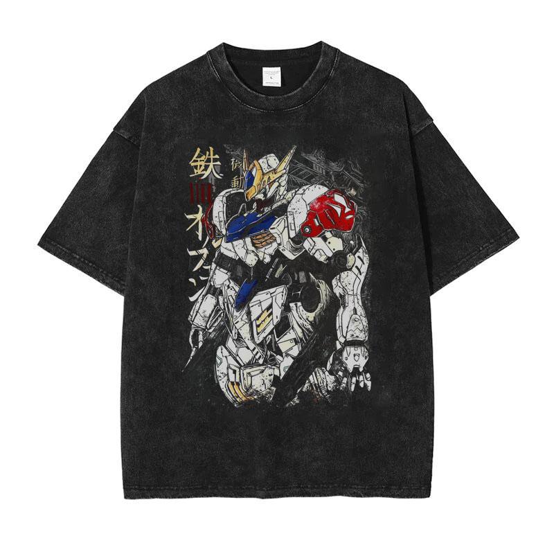 Футболка с принтом Mobile Suit Gundam Мужская и Женская Стиранная Футболка Высококачественная Винтажная Хлопковая Футболка Harajuku YK Топы