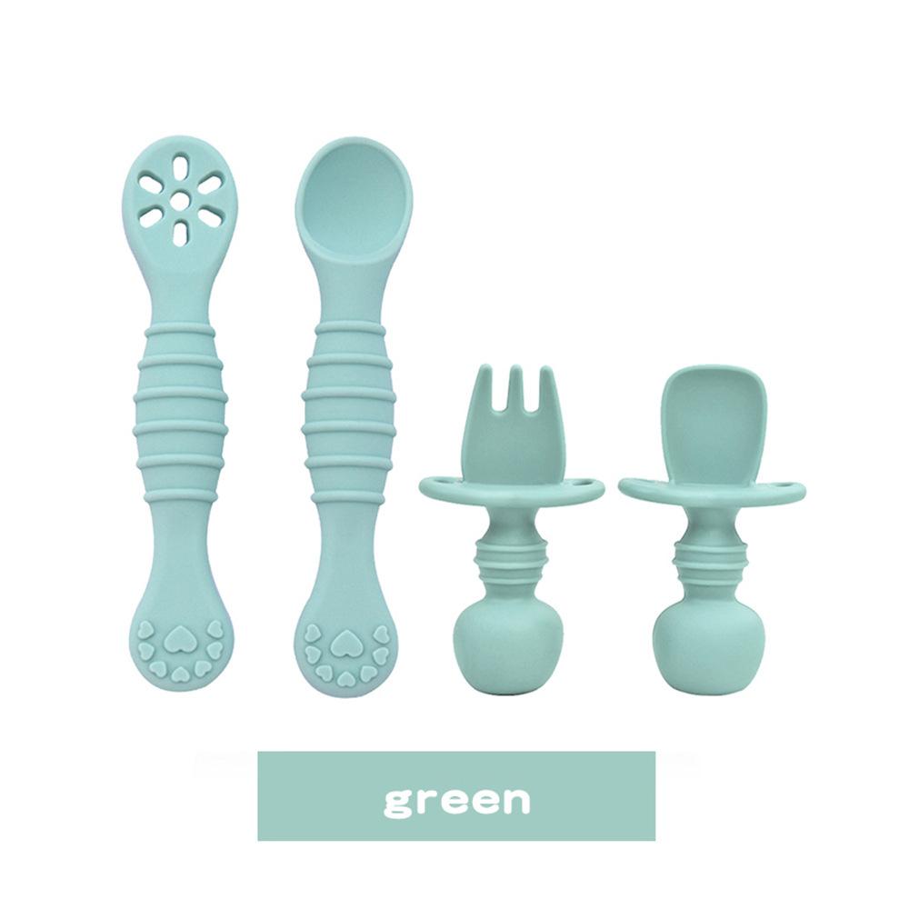 Silicone Baby Spoons Self Feeding Set Anti-Choking Soft Tip Toddler Utensils